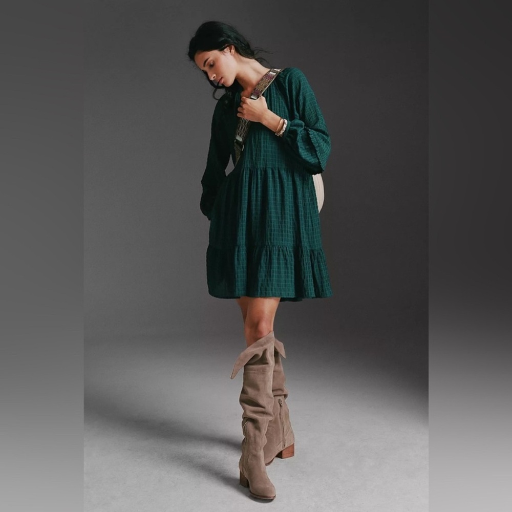 MARE MARE Anthropologie Anne Tiered‎ Tunic Green Dress Boho Oversized Green XS